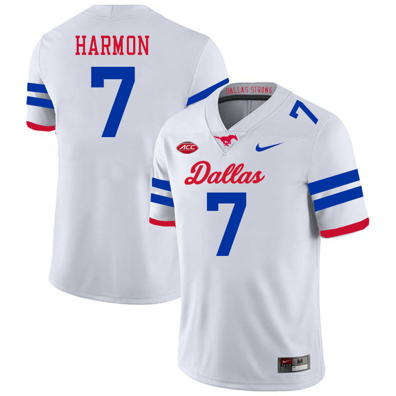 SMU Mustangs #7 Deuce Harmon Jersey College Football Uniforms-Dallas White